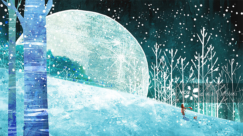 女孩和小狗插画图片素材