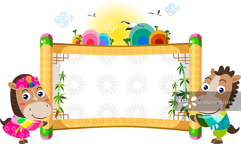 具有动物形象的传统韩国节日插画图片素材