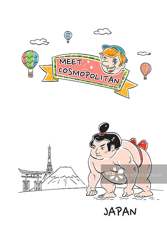 日本标志性建筑插画图片素材