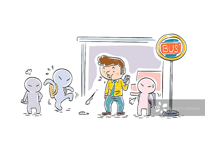 男人在公交车站吐痰图片素材