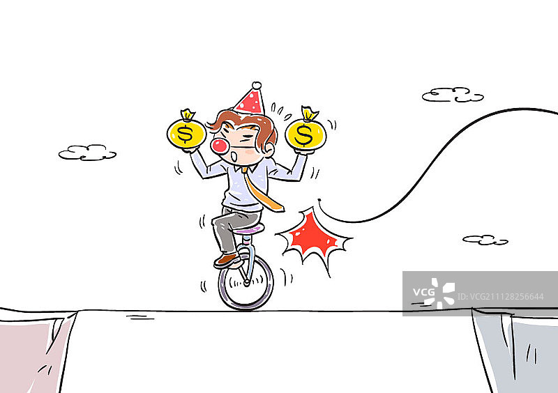 在钢丝上骑独轮车的男人图片素材