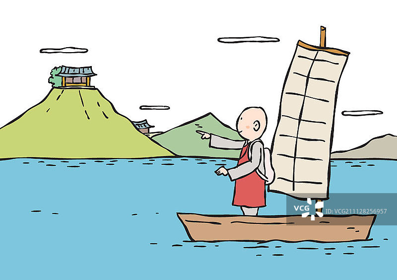 帆船上的僧侣图片素材