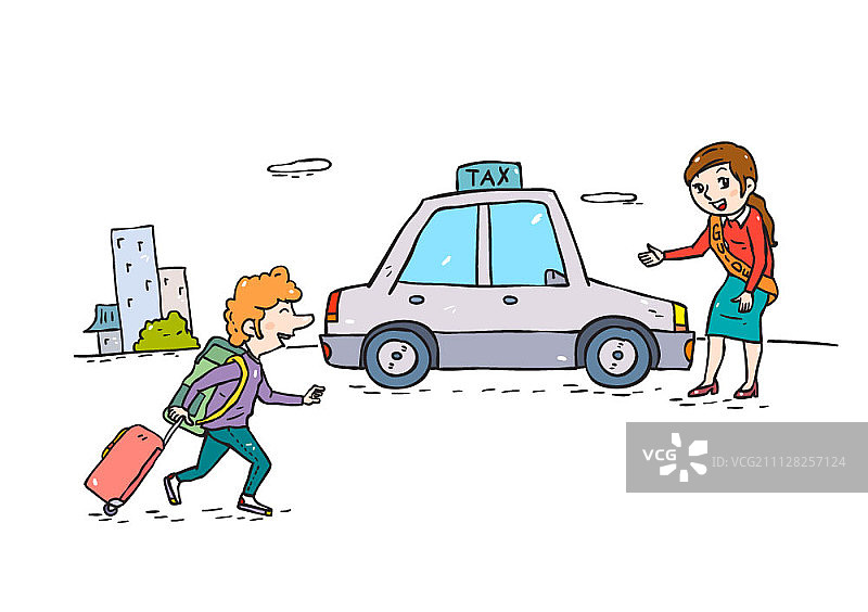 为外国游客打车的女人图片素材