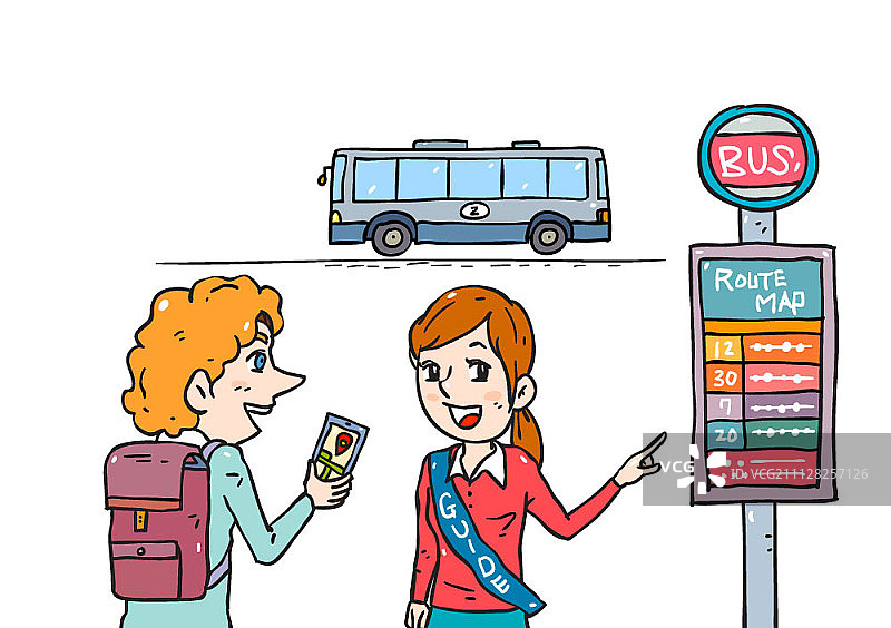 女人帮助旅客乘坐公共汽车图片素材