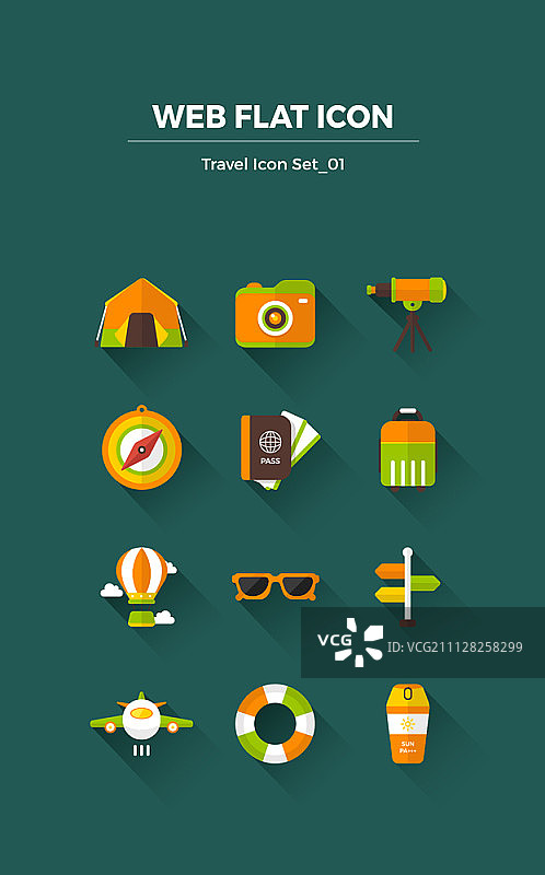 扁平风格旅行图标集图片素材