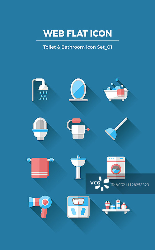 扁平风格浴室图标合集图片素材