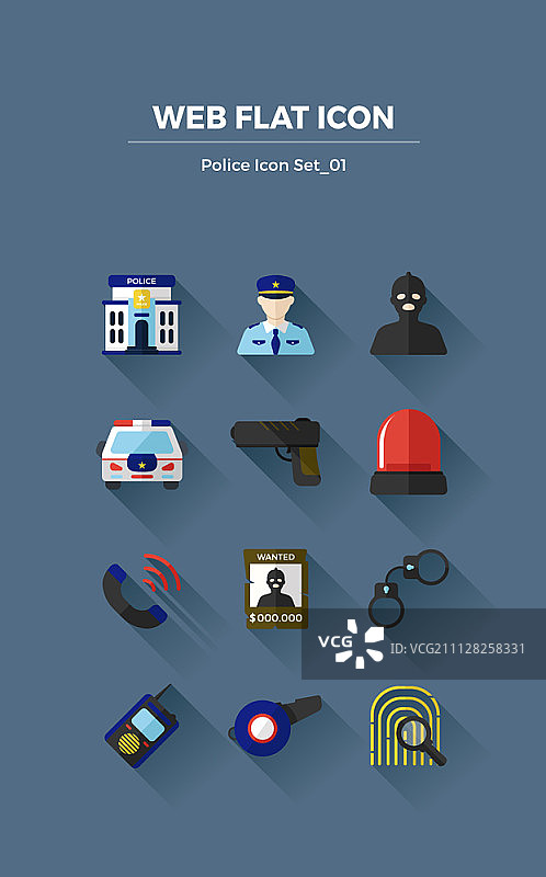 扁平风格警察图标集图片素材