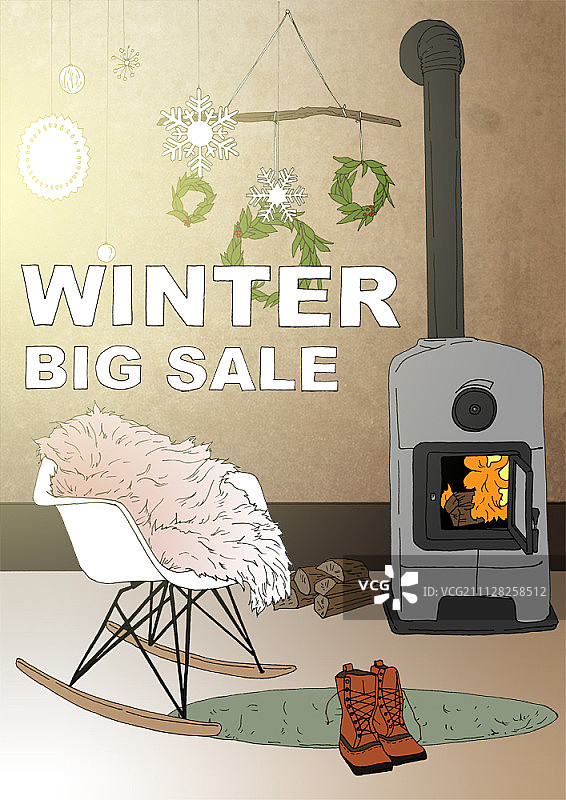 复古风格冬季促销插画图片素材