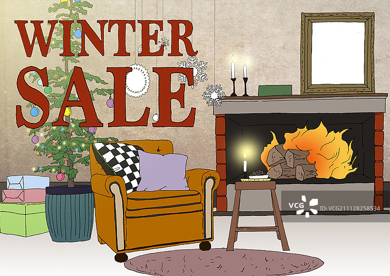 复古风格冬季促销插画图片素材