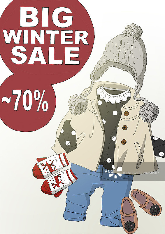 复古风格冬季促销插画图片素材