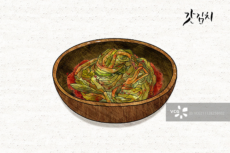 背景为韩文书法的泡菜图片素材