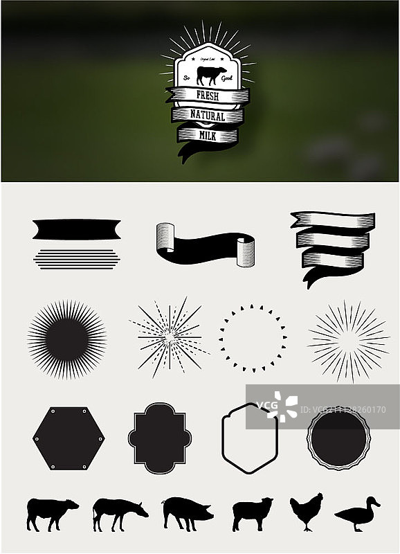 丝带和牲畜图标套装图片素材