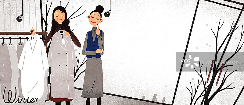 两名女子购买冬季服装图片素材