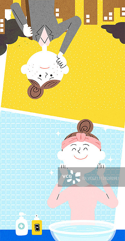 女人洗去脸上的灰尘图片素材