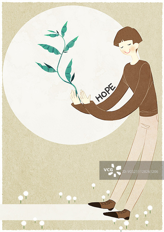 男人对着满月拿着花蕾图片素材