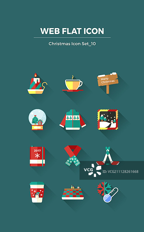扁平风格圣诞节图标合集图片素材