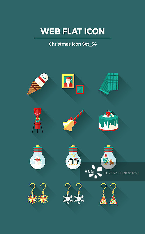扁平风格圣诞节图标合集图片素材