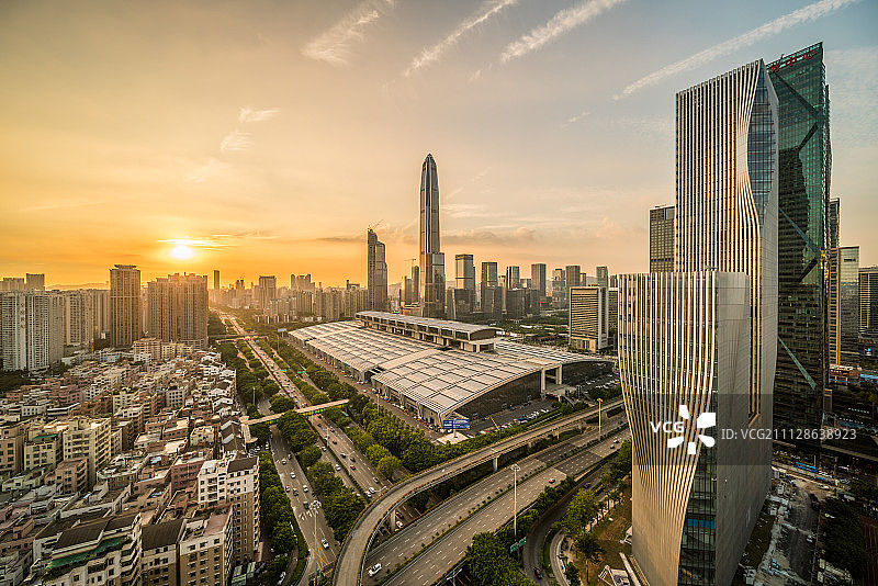 深圳福田 会展中心 平安金融 CBD 落日图片素材