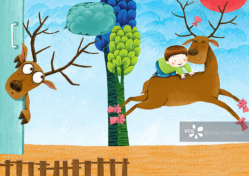 开心骑鹿图片素材