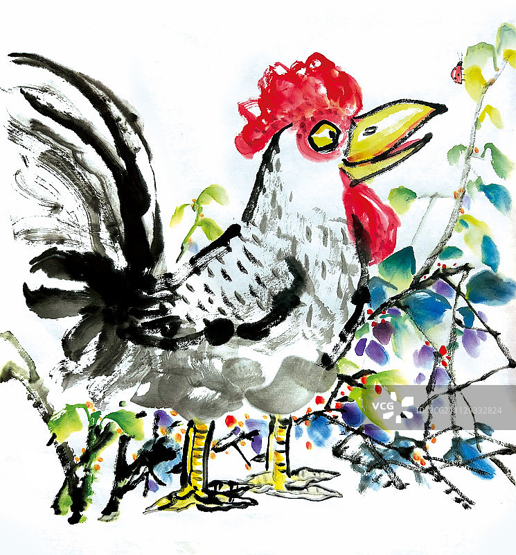 水墨鸡中国画-鸡图片素材