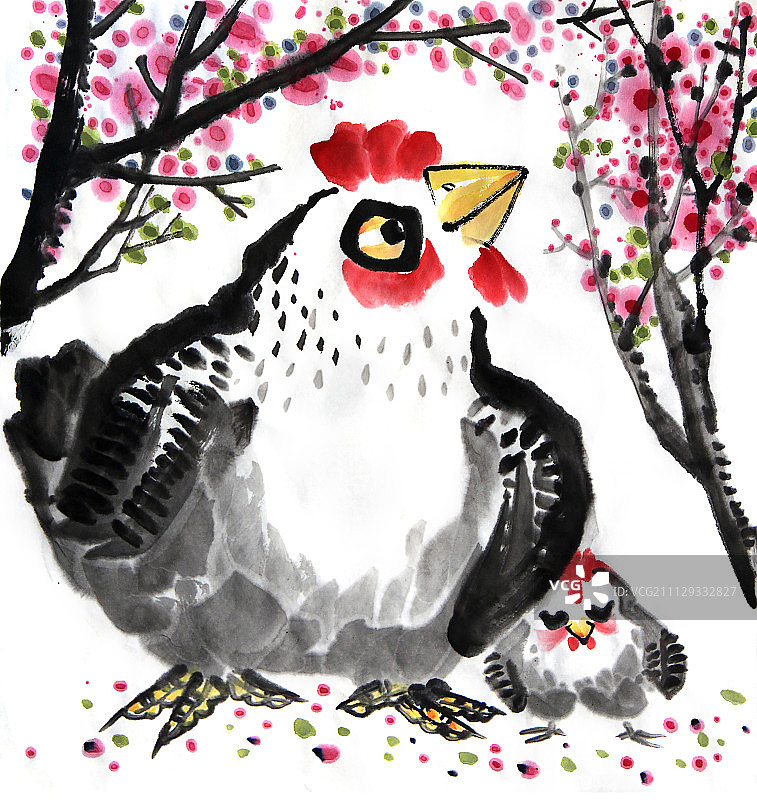 水墨鸡母鸡带小鸡系列3图片素材