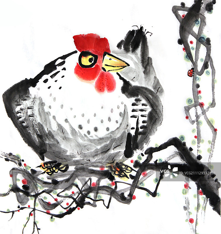 中国水墨画母鸡图图片素材