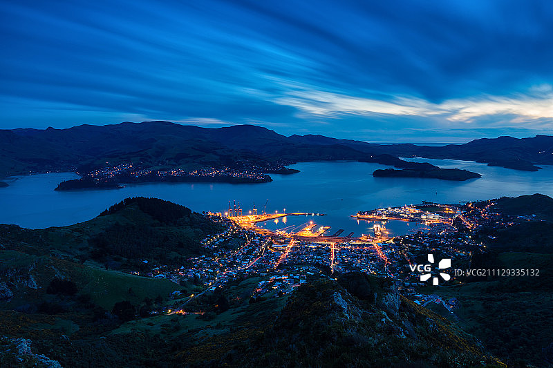 新西兰基督城利特尔顿港口夜色图片素材