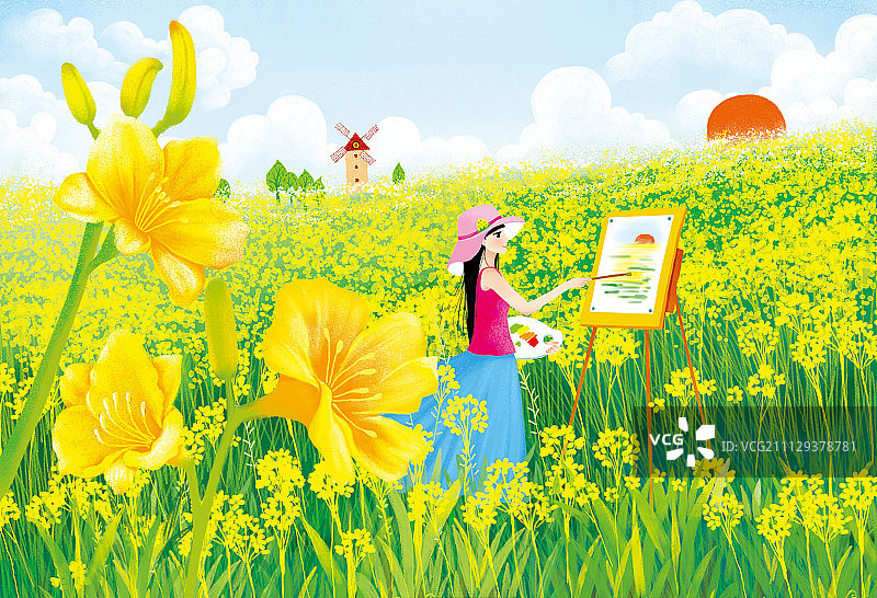 在田野里画画图片素材