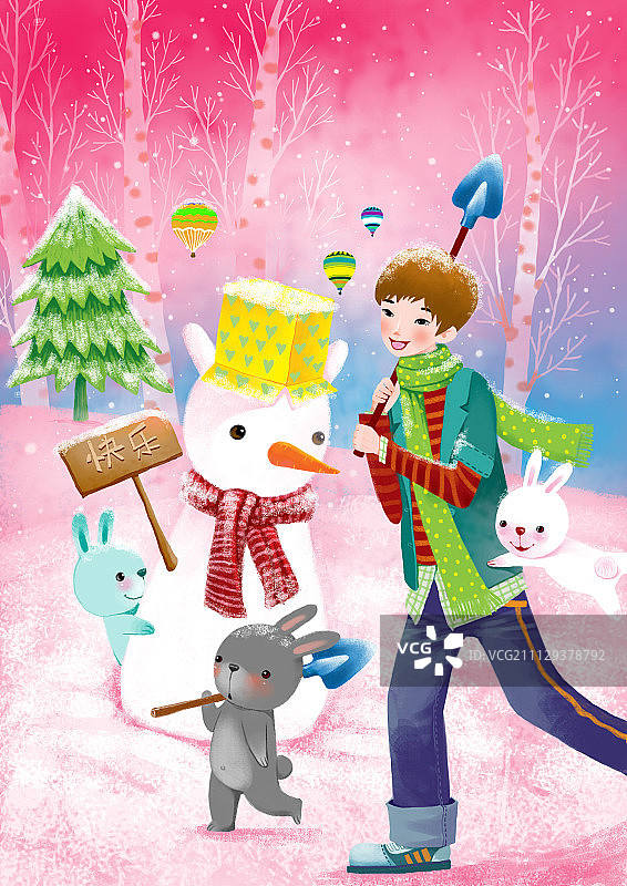 一起堆雪人图片素材