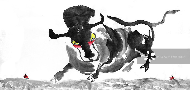 中国水墨画斗牛图片素材