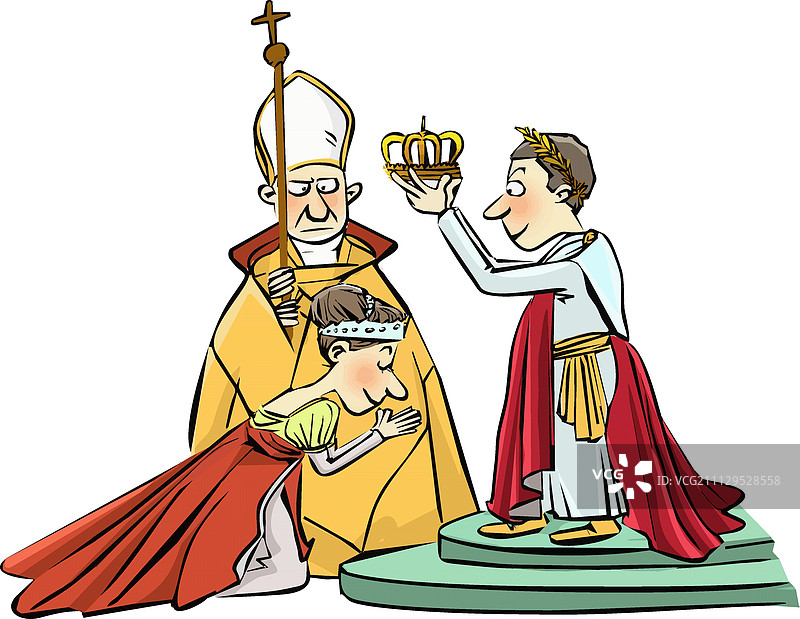 拿破仑加冕卡通画图片素材