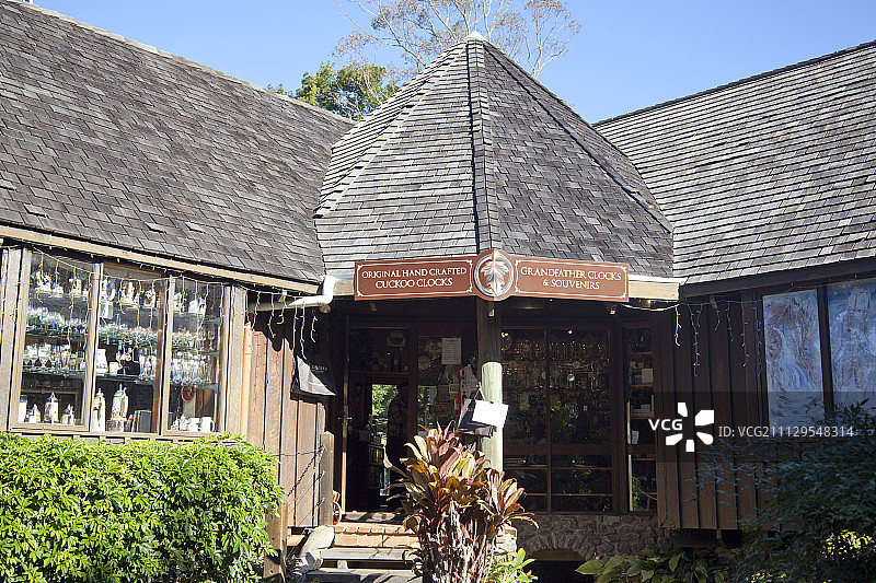 阳光海岸腹地蒙特维尔小镇：艺术画廊、咖啡馆和精品店，澳大利亚昆士兰州图片素材