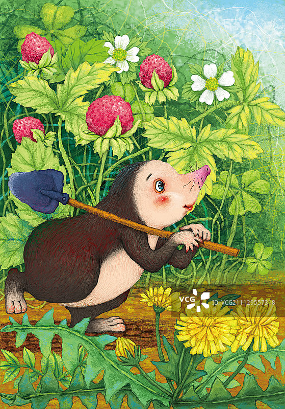 动物创意插画系列-小鼹鼠去劳动图片素材