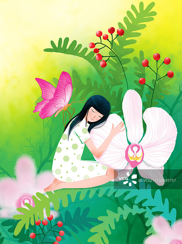 博览少年唯美插画系列-花与蝴蝶图片素材