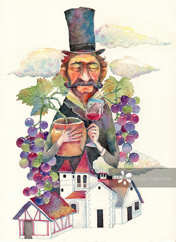 365唯美水彩插画系列-葡萄岁月图片素材