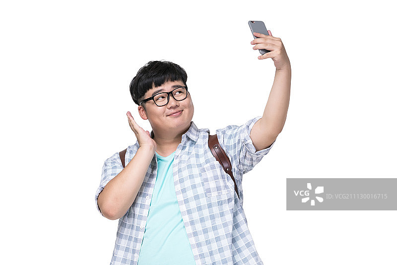 肥胖青年男子在自拍图片素材