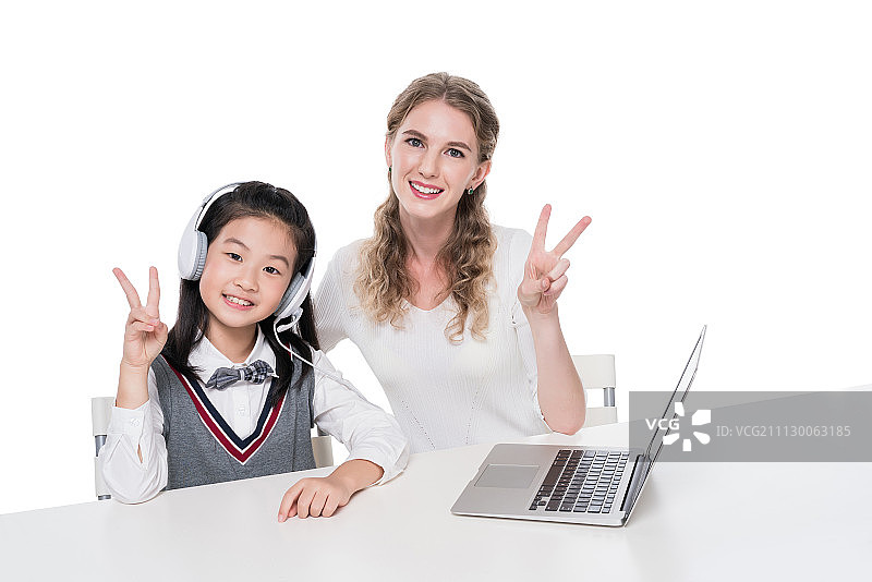 女外教和小学生图片素材