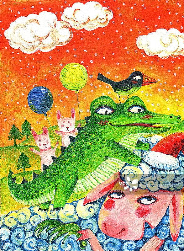 鳄鱼 羊 圣诞图片素材