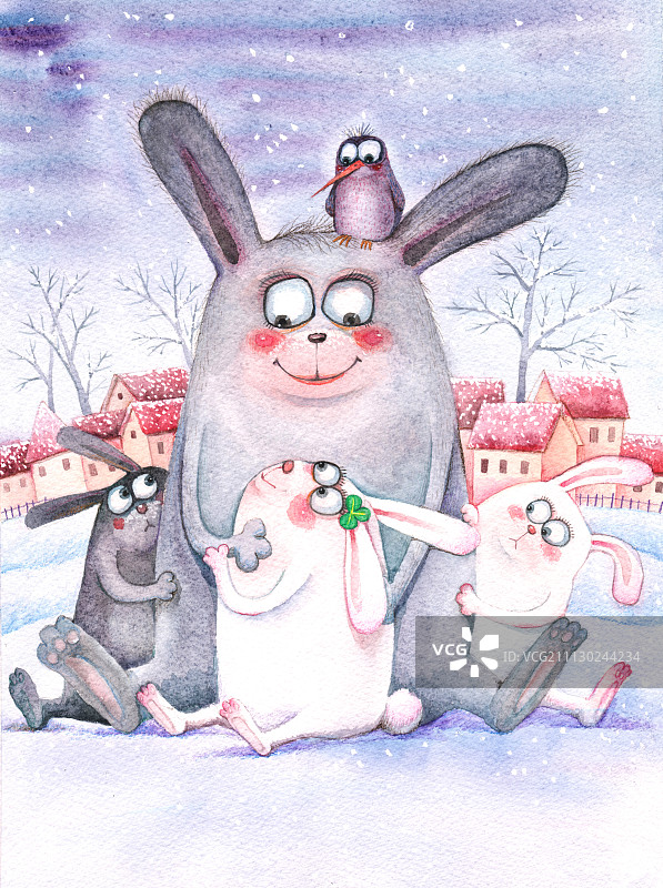 唯美动物插画系列-下雪了图片素材