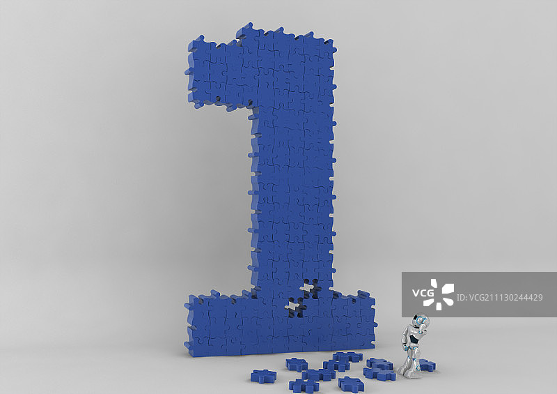 带有拼图的机器人3D图形图片素材