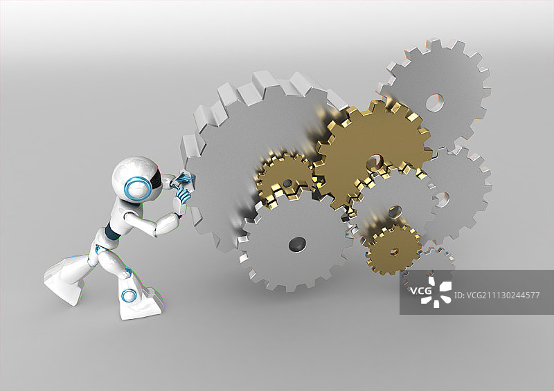 带有齿轮的机器人3D图形图片素材