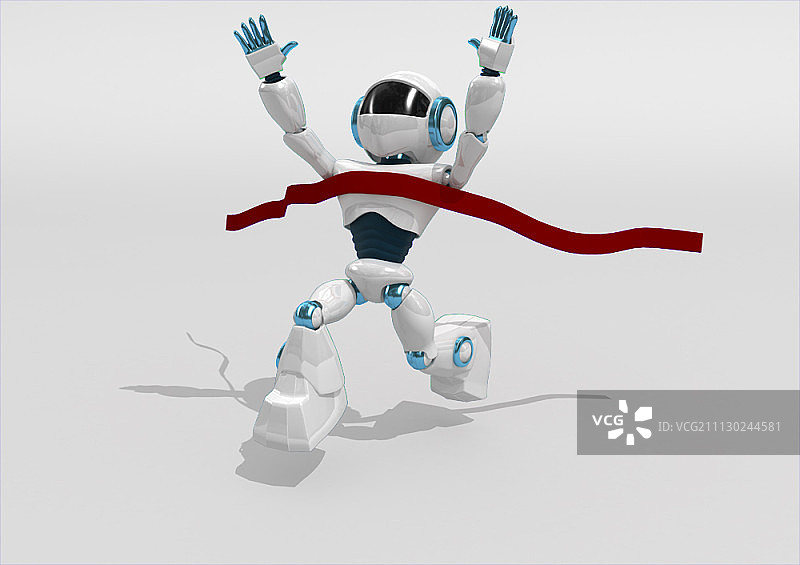 3D机器人冲过终点线图片素材