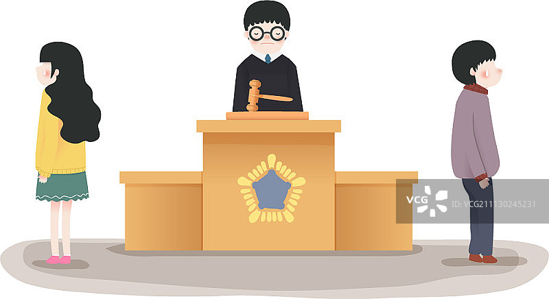 年轻夫妇在法庭上办理离婚手续图片素材