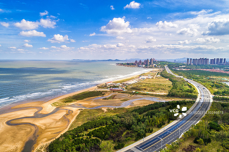 烟台海岸线航拍图片素材