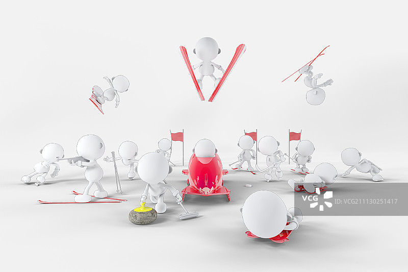 参加冬季奥运会运动的3D角色图片素材