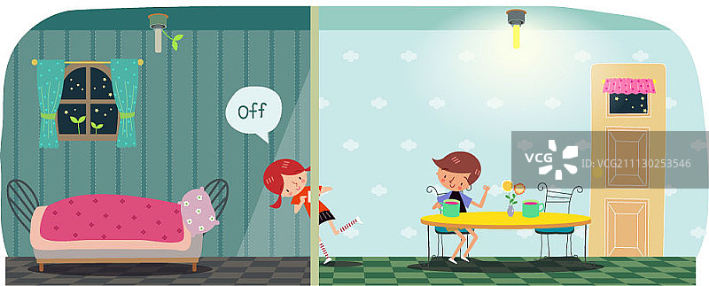 空房间内关闭开关的插画图片素材