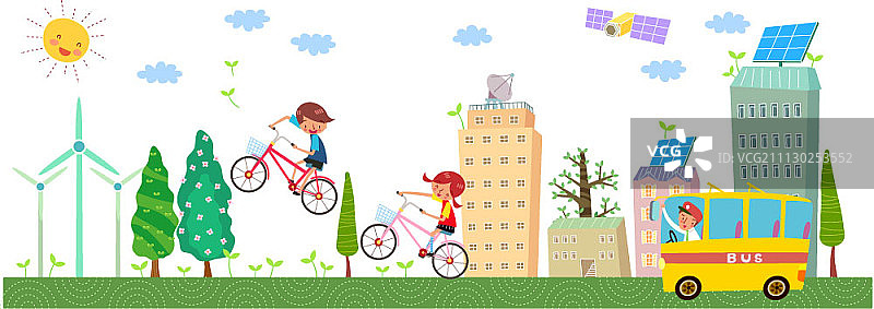 骑自行车插画图片素材