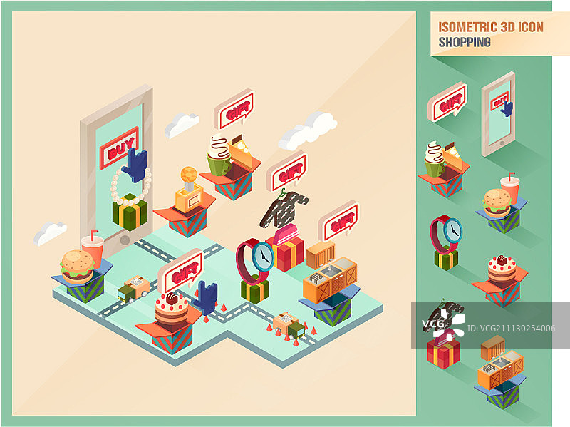 购物主题2.5D图标图片素材