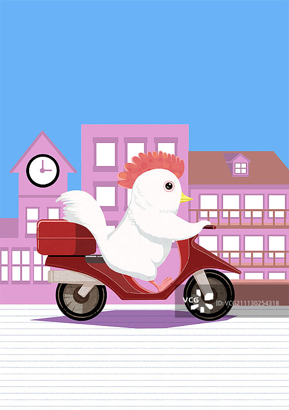 骑摩托车的卡通鸡图片素材