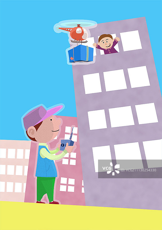 配送员使用无人机向顾客派送包裹图片素材